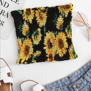 Floral Print Pleated Tube Top